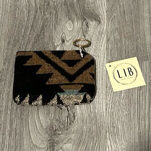 NWT L.I.B Aztec Print Small Zip Pouch in Black and Brown